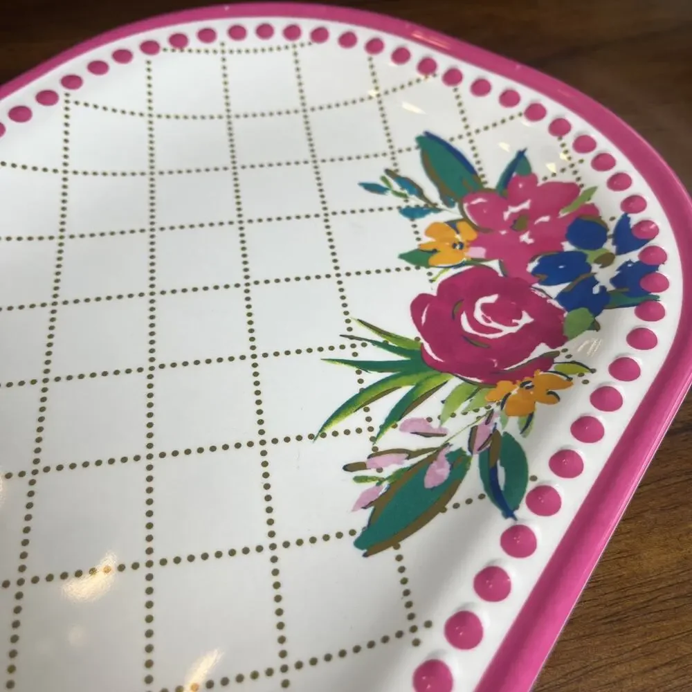 Pioneer Woman Cheery Blooms Pink Floral Melamine Serving Platter Tray 17